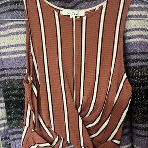 Love Tree Brown Tie Front Ribbed Tank Top